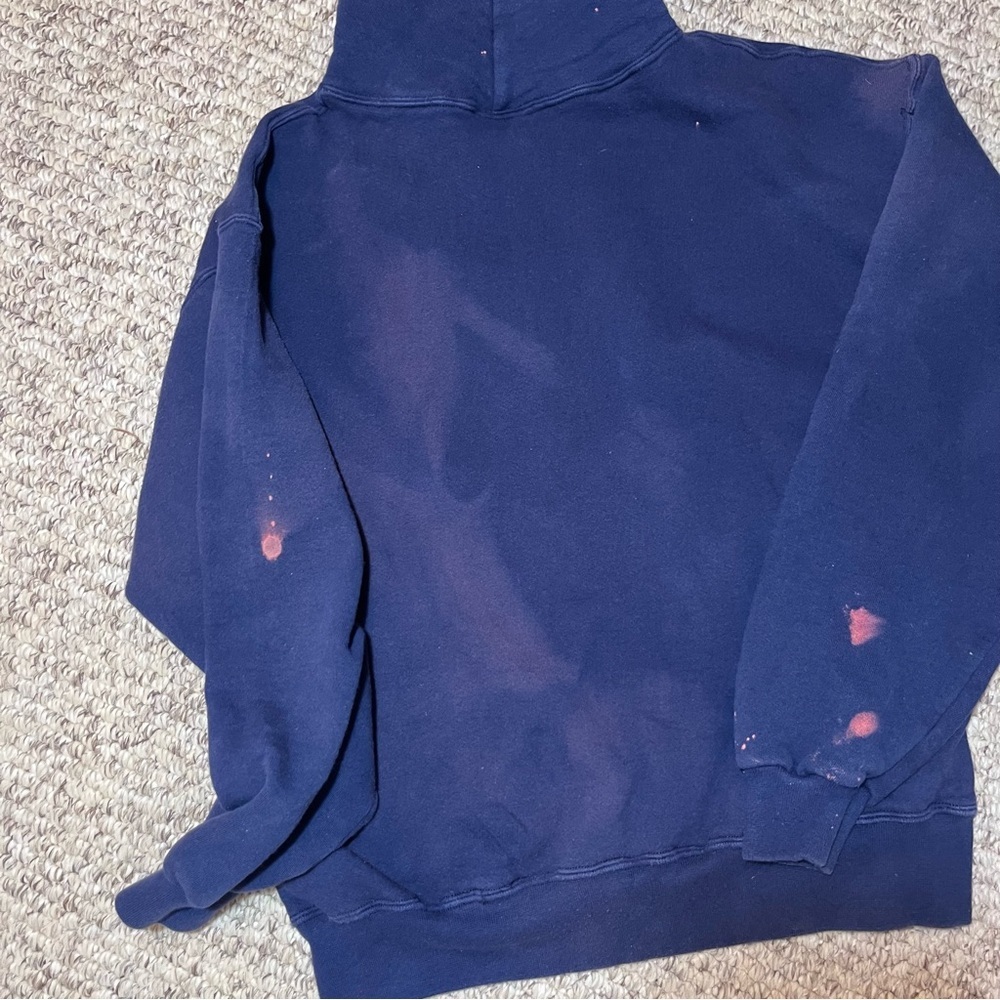 Vintage 90s Jerzees Super Sweats Denali Hoodie Navy Blue Distressed Large - Picture 12 of 13